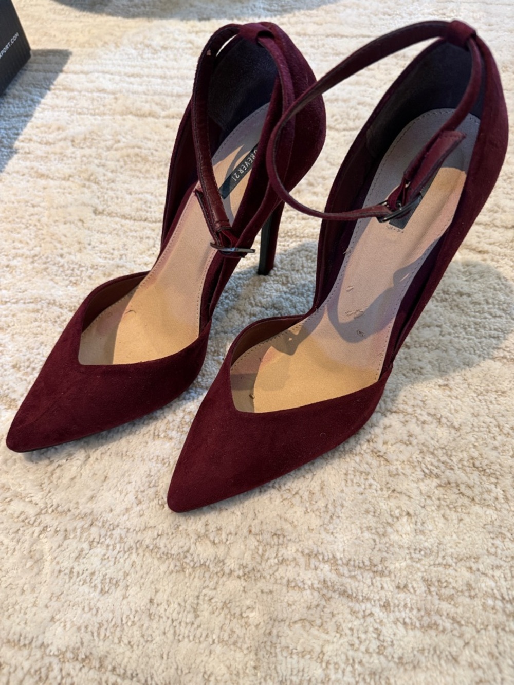 Forever 21 Burgundy Pointed-Toe Ankle-Strap Pumps
